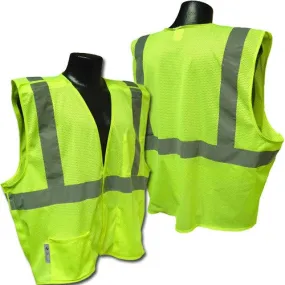 (12/Case) Class 2 High Vis Lime Mesh Multi Pocket Breakaway Safety Vest ANSI 107-2004