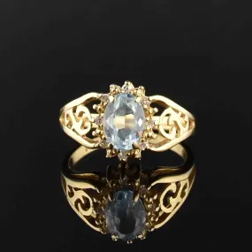 14K Gold Aquamarine Diamond Halo Ring, Sz 4.75