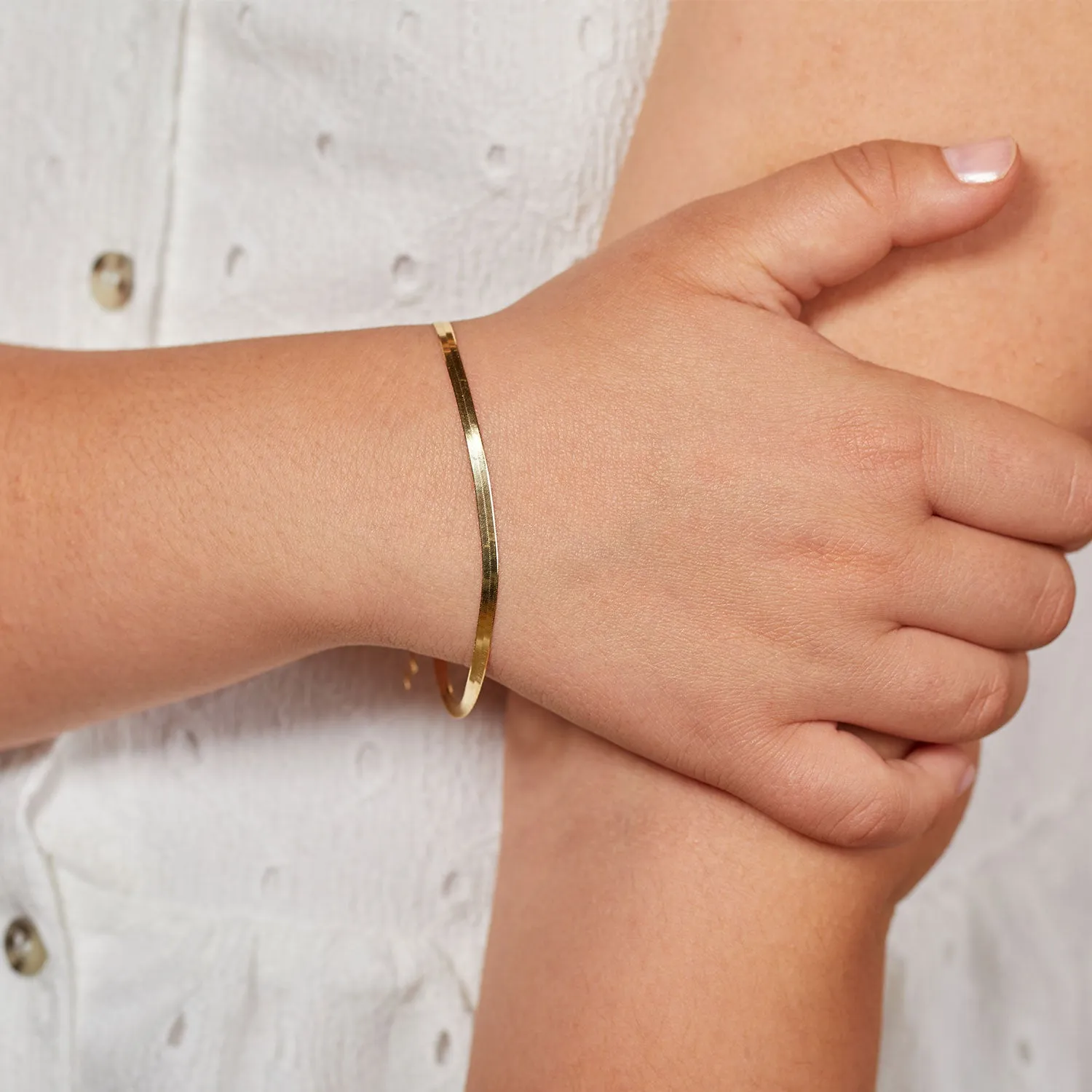 14K Gold Kids Thin Herringbone Bracelet