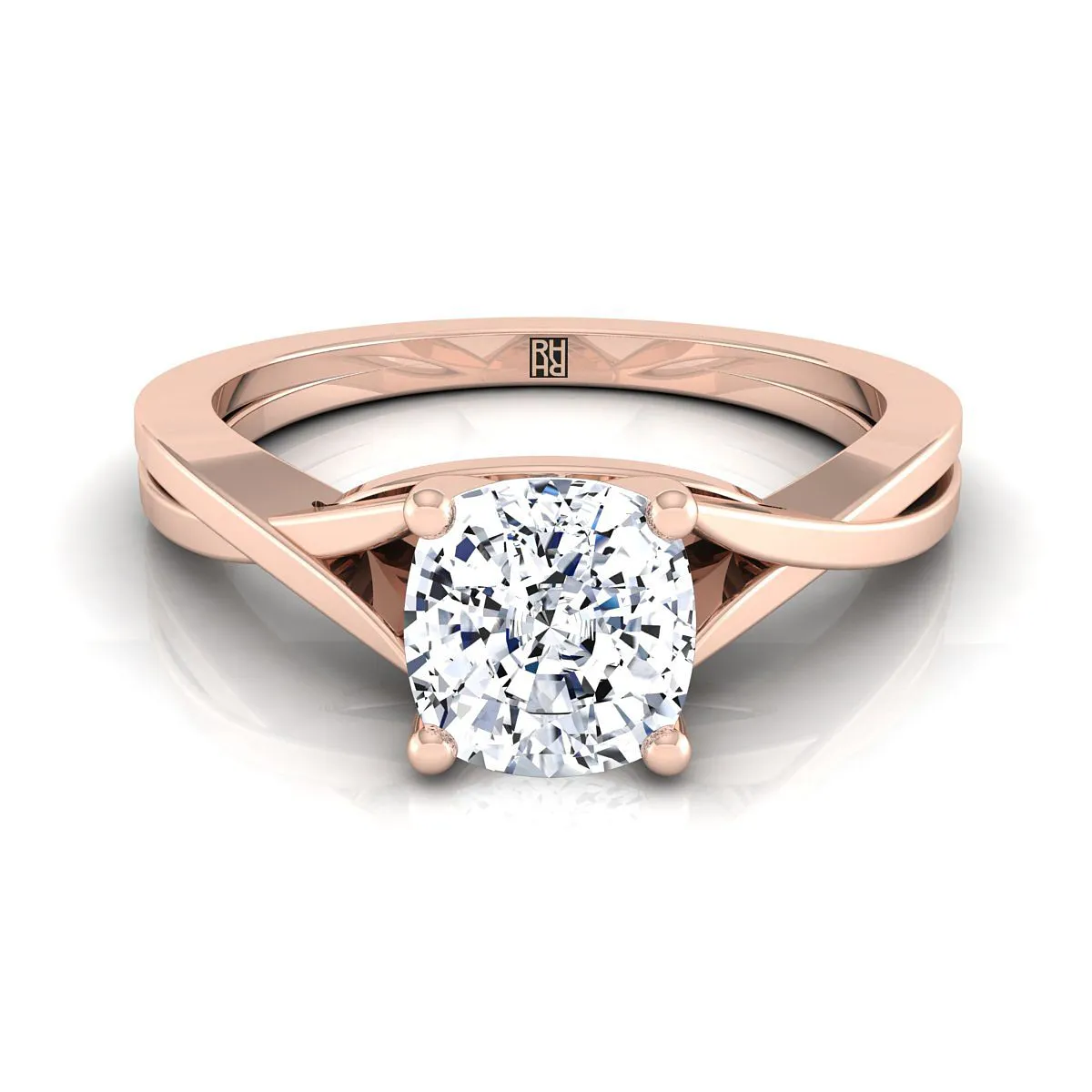 14K Rose Gold Cushion Delicate Twist Solitaire Engagement Ring