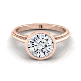 14K Rose Gold Round Brilliant  Bezel Halo Cathedral Solitaire Engagement Ring