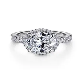 14K White Gold Oval Halo Diamond Engagement Ring