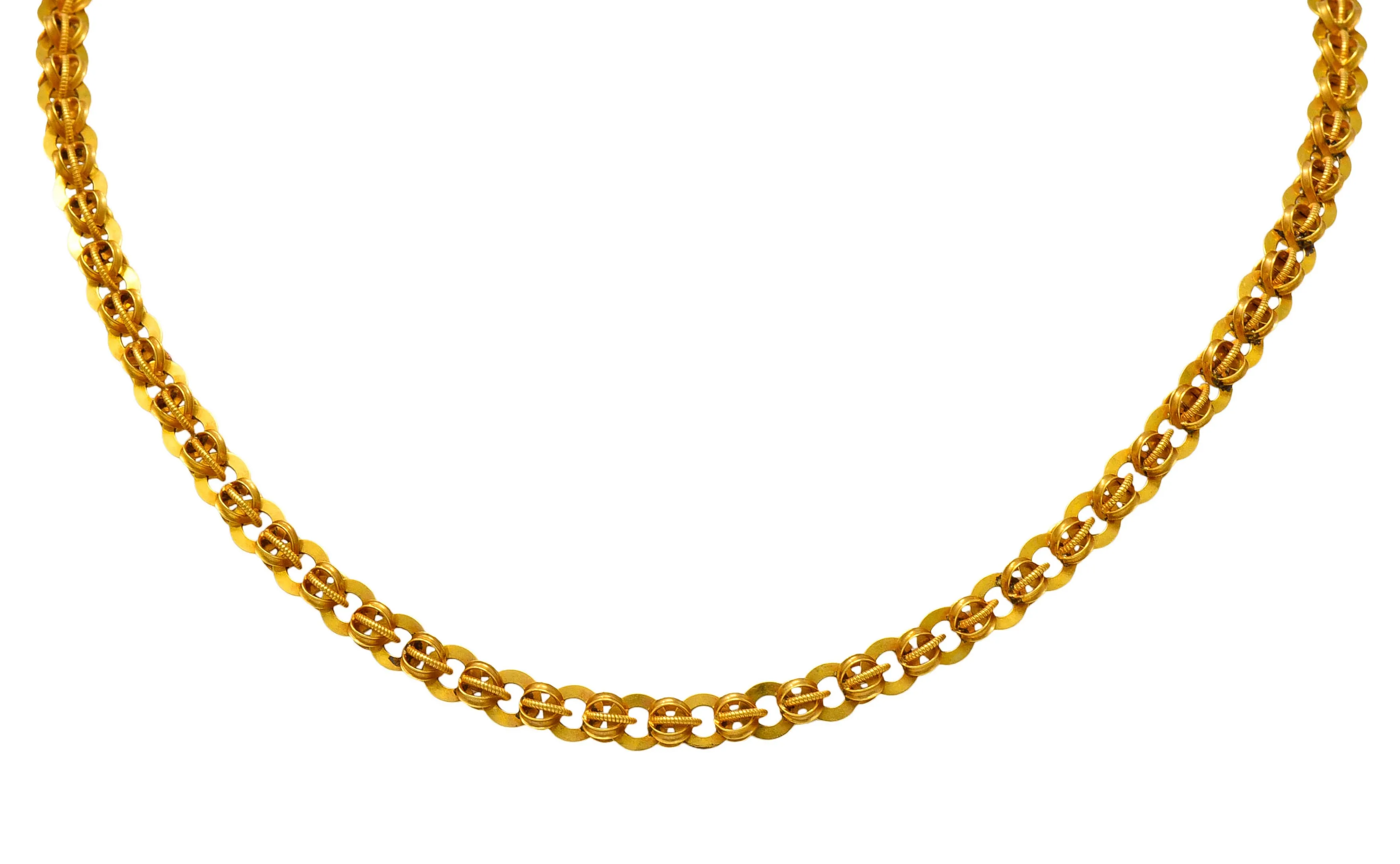 1890's Victorian 14 Karat Gold 19 Inch Circular Chain Link Necklace