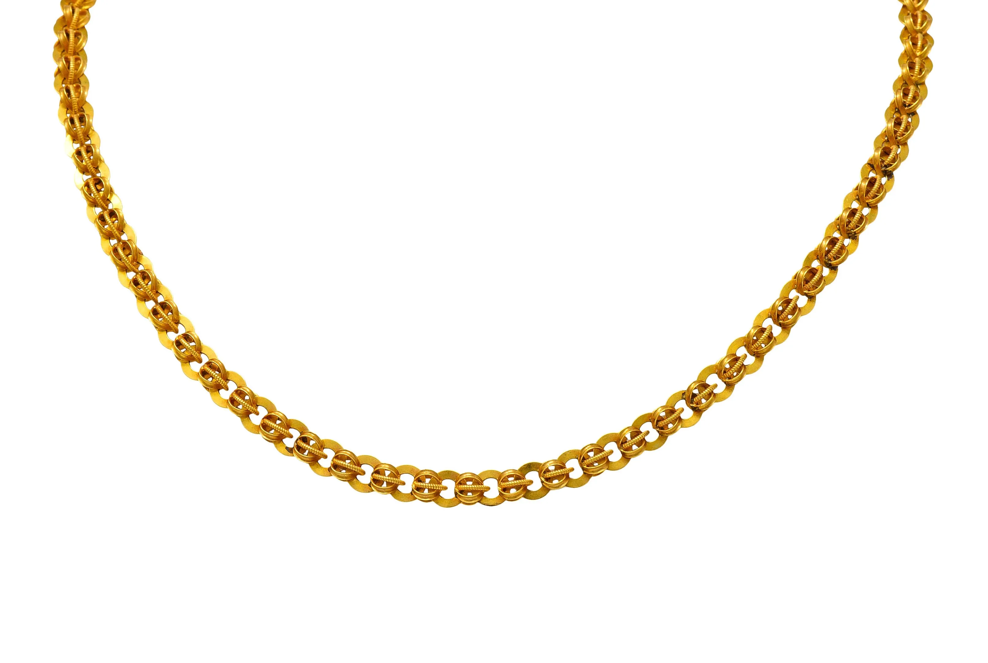 1890's Victorian 14 Karat Gold 19 Inch Circular Chain Link Necklace