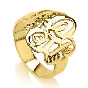 18K Yellow Gold Plated Personalized Monogram three Initials Ring  - Monogram