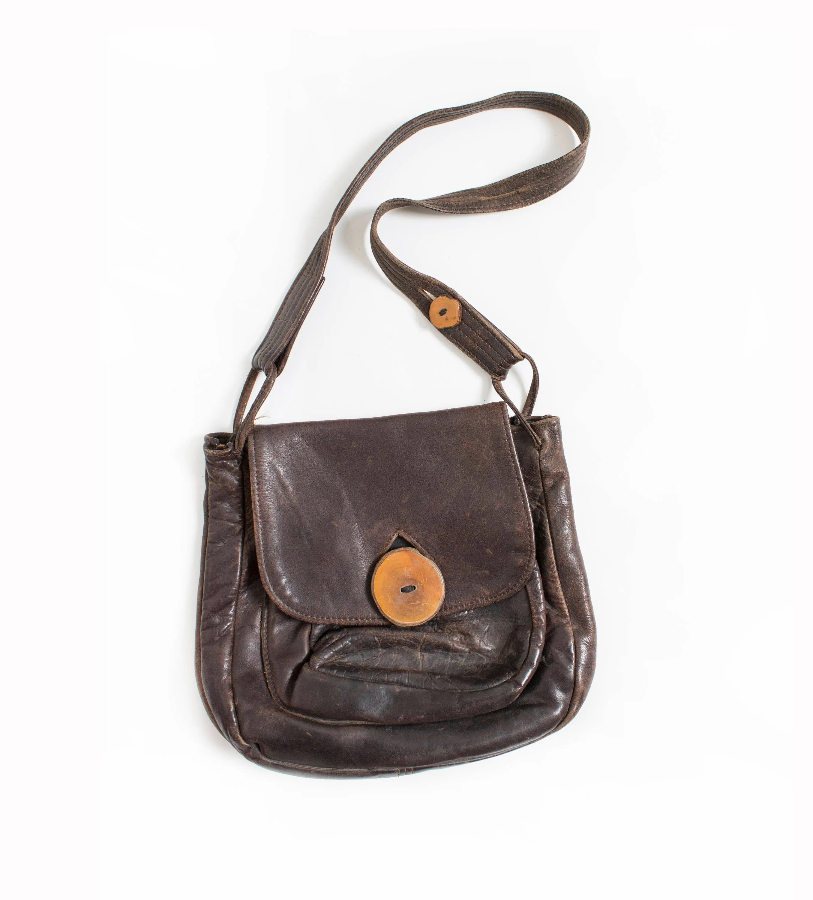 1970s Boho Purse Brown Leather Artisan Bag