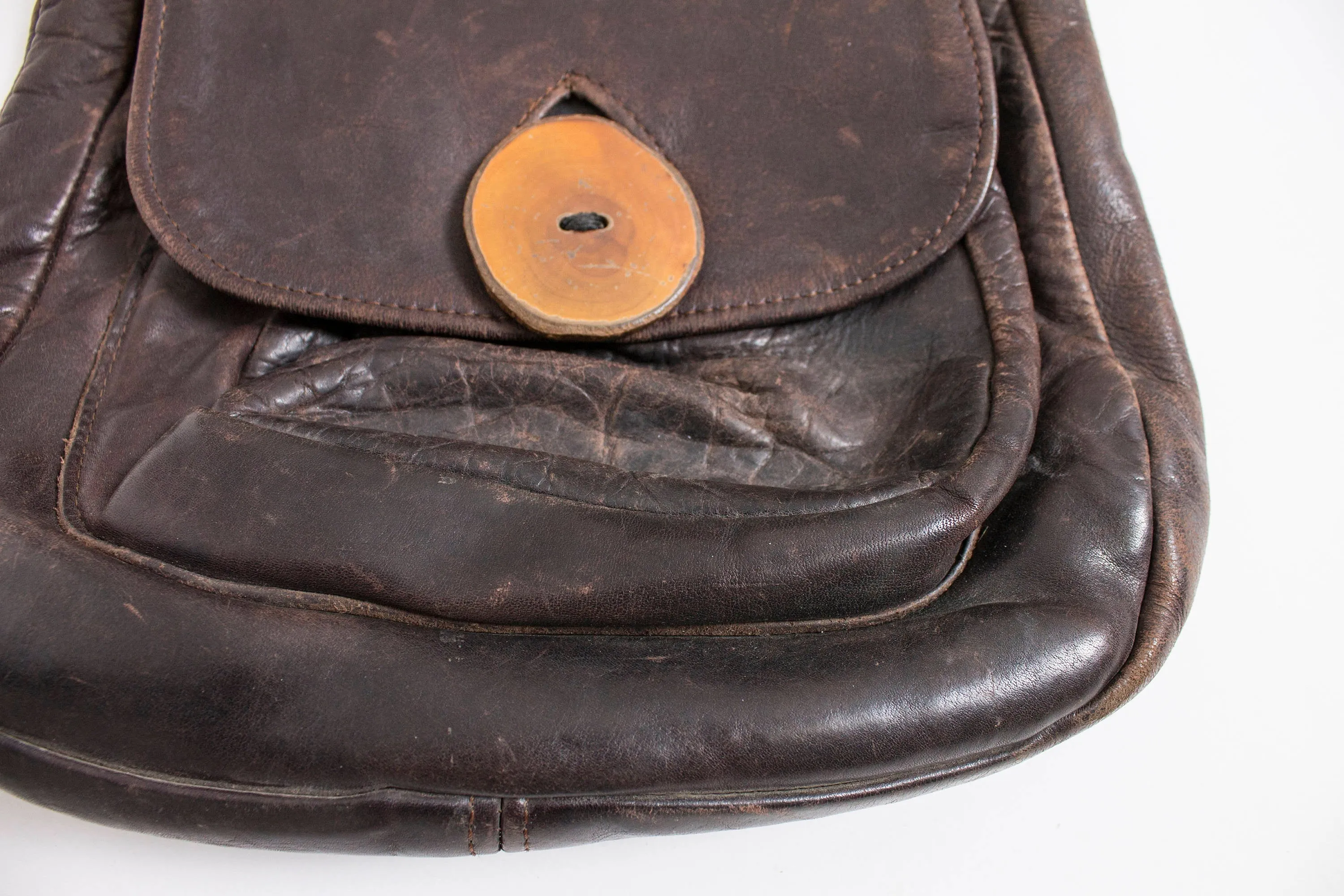 1970s Boho Purse Brown Leather Artisan Bag