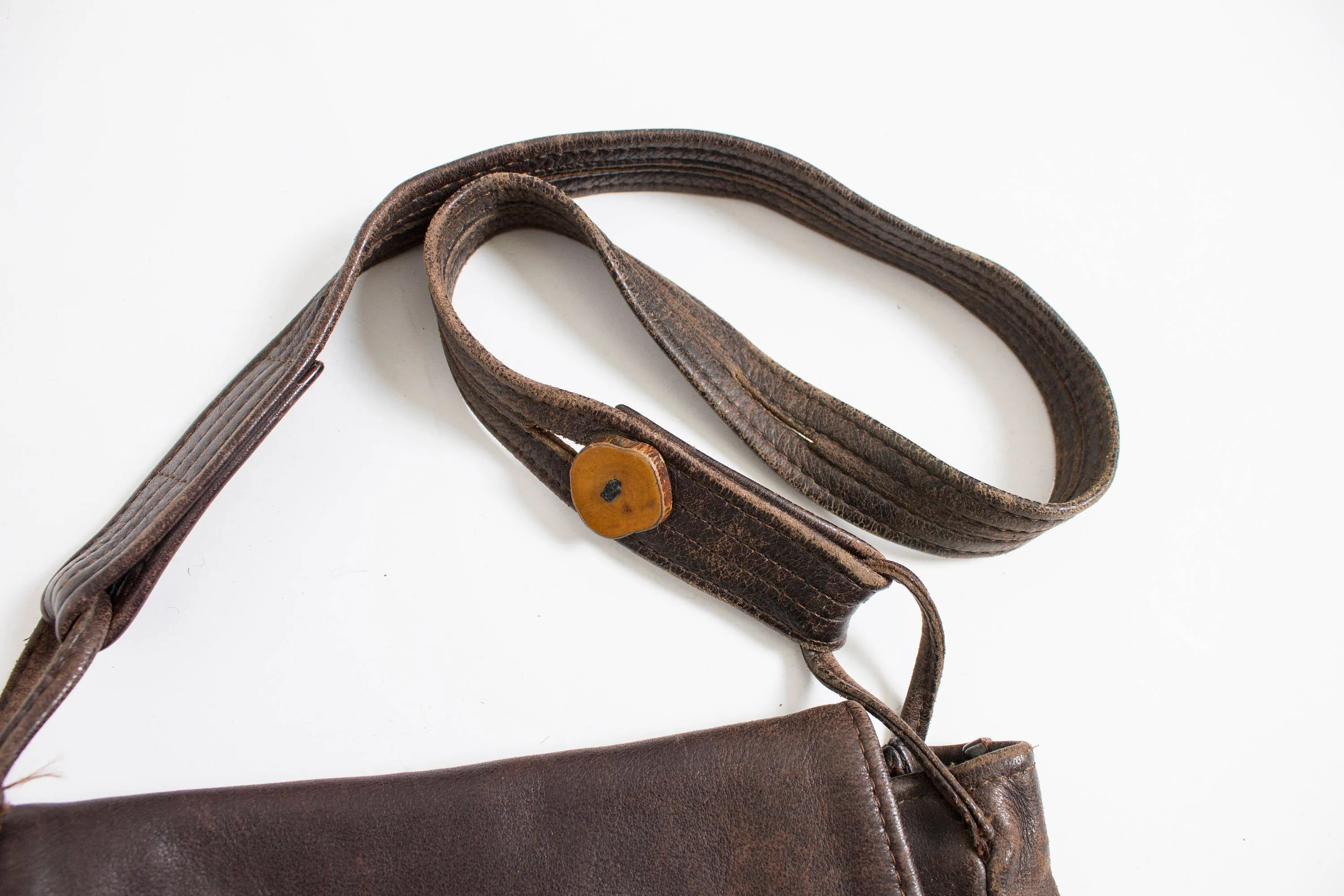 1970s Boho Purse Brown Leather Artisan Bag