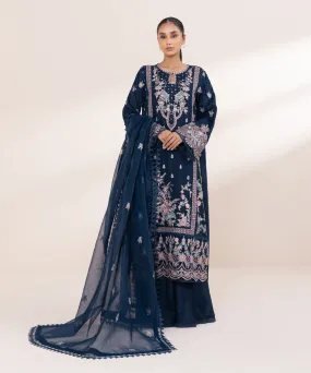 3 Piece - Embroidered Raw Silk Suit