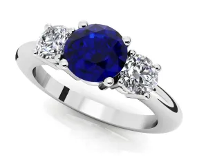 3 Stone Round Brilliant Cut Diamond And Gem Diamond Ring with 0.92 ct.(finished) 3.8mm, 5mm Sapphire