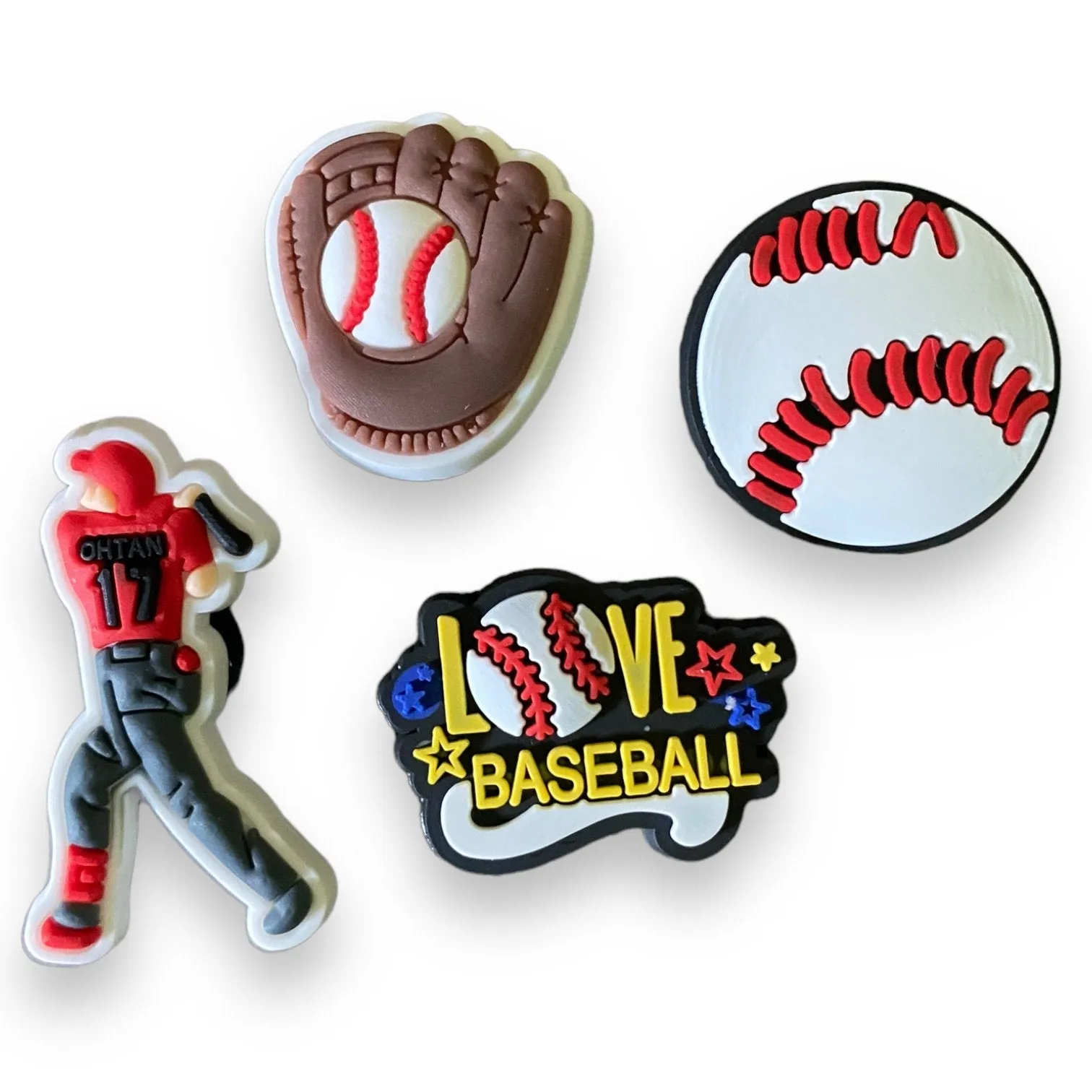 4 Baseball Shoe Charms Decorations Assorted Ball Glove Player