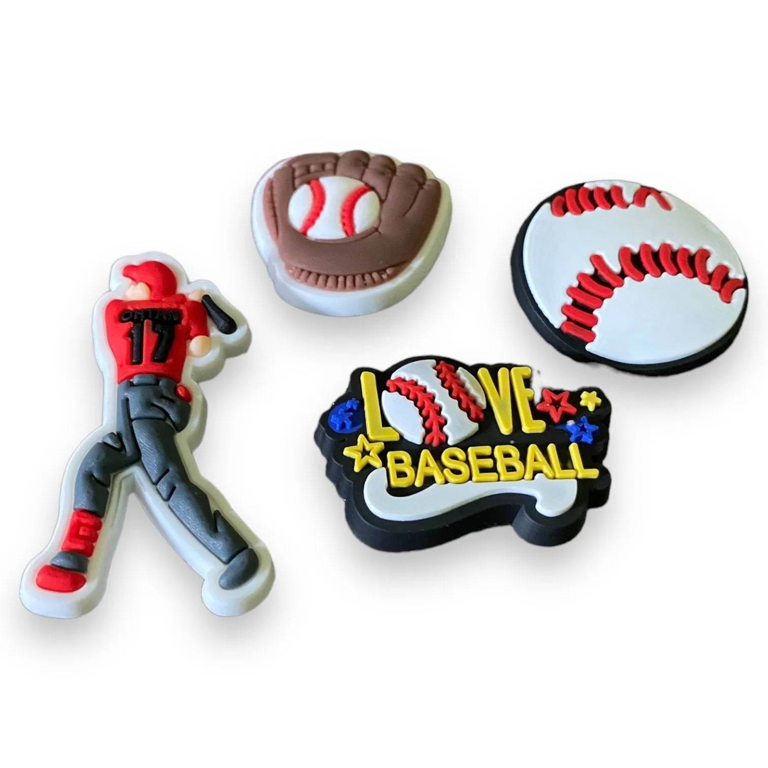 4 Baseball Shoe Charms Decorations Assorted Ball Glove Player