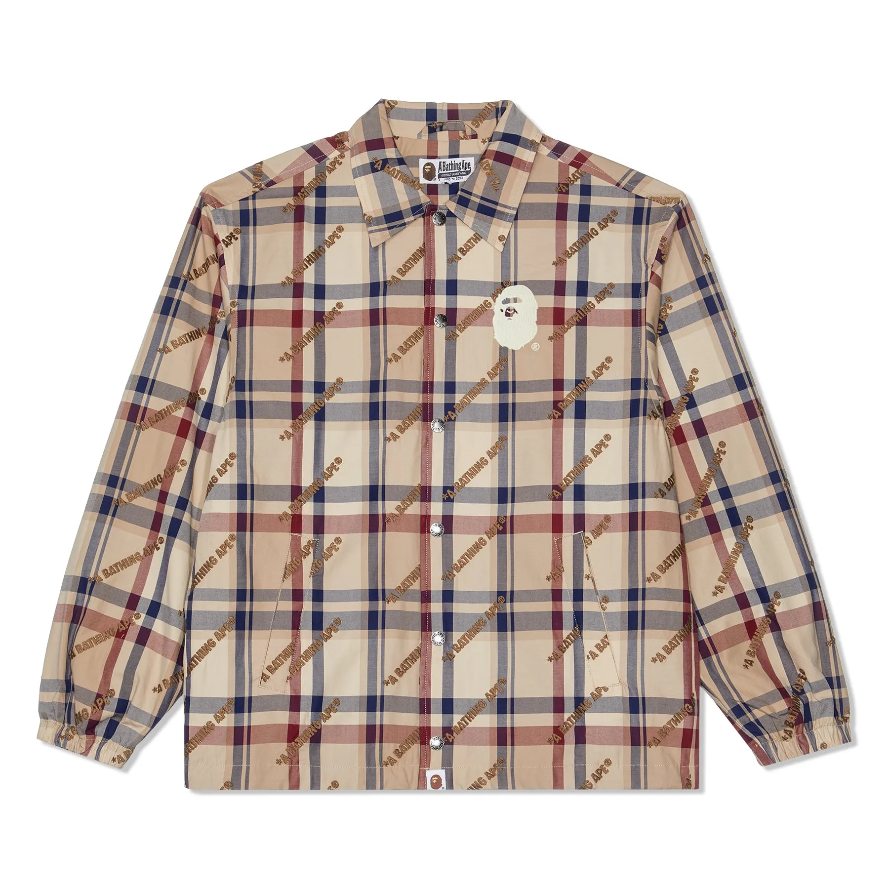 A Bathing Ape Logo Check Pattern Coach Jacket (Beige)