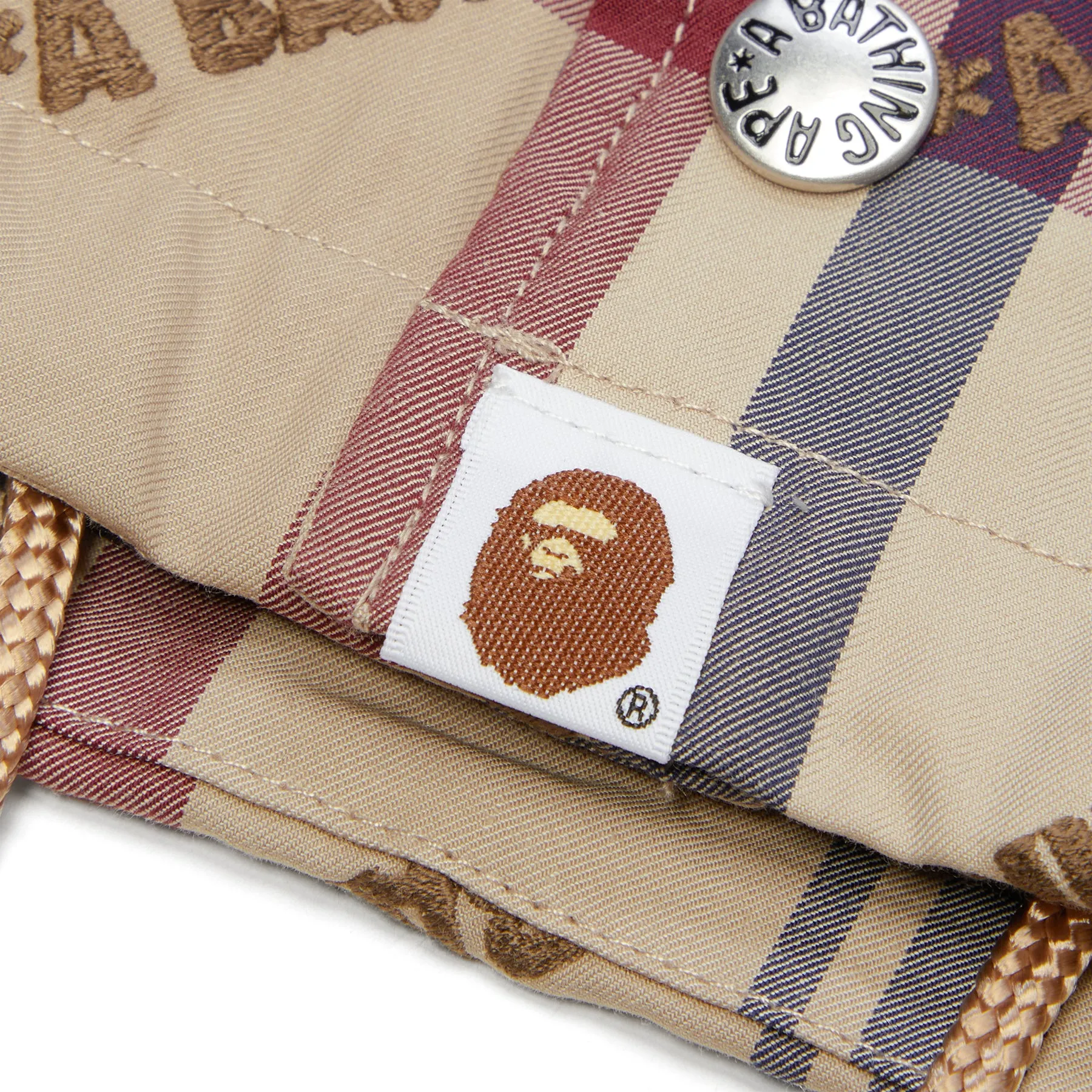 A Bathing Ape Logo Check Pattern Coach Jacket (Beige)