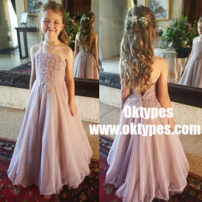 A-Line Spaghetti Straps Lilac Chiffon Flower Girl Dress with Appliques, TYP0969