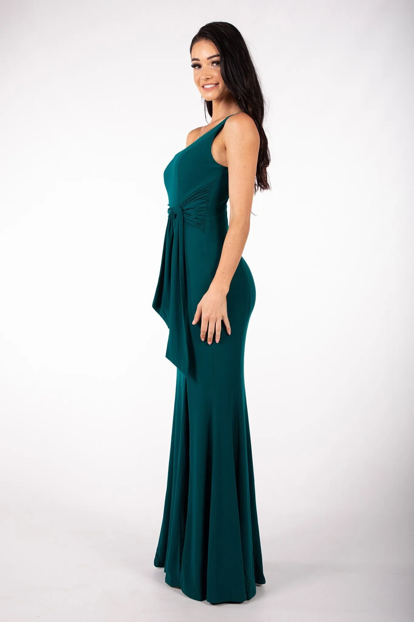 ABIGAIL One Shoulder Maxi Column Dress - Dark Green