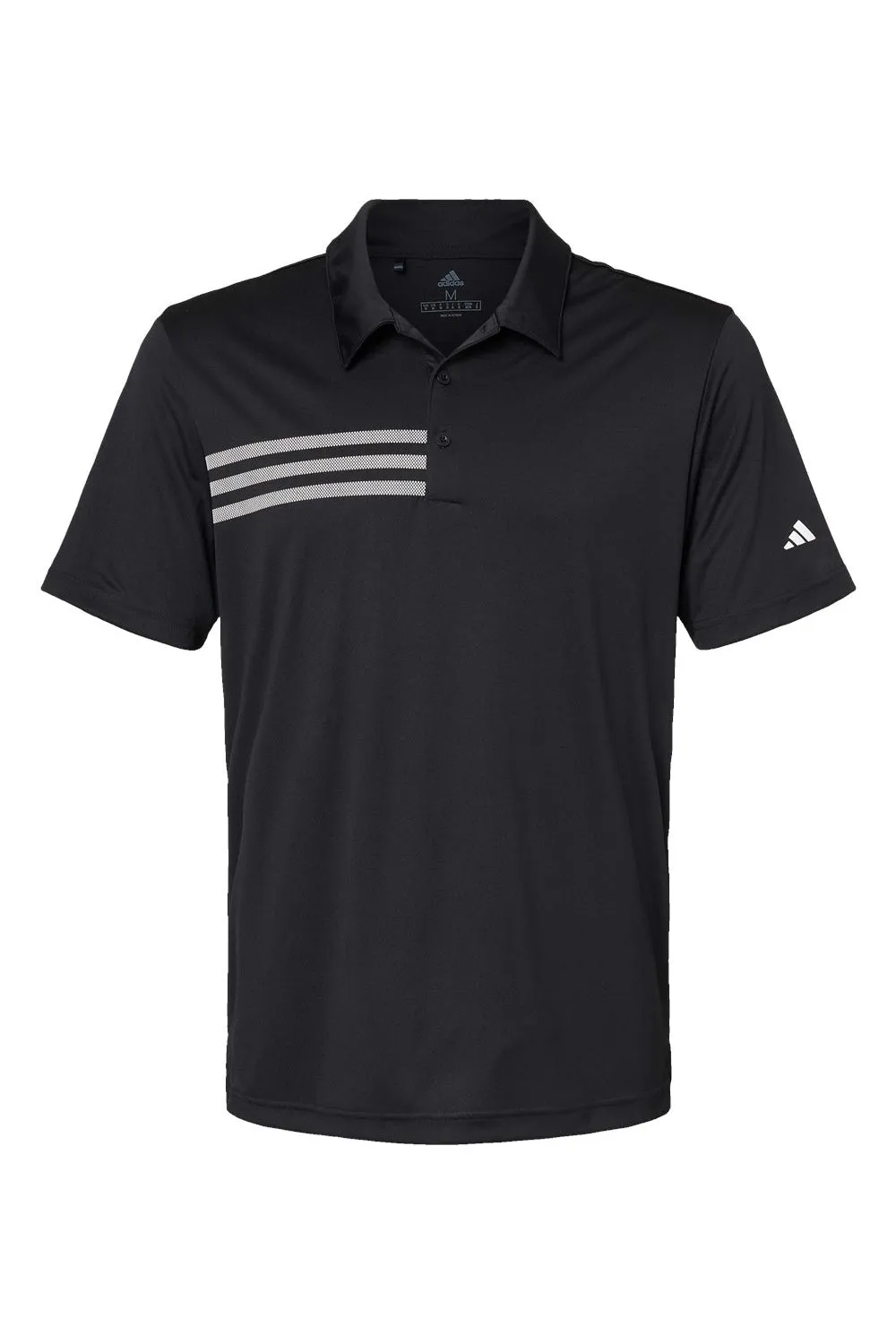 Adidas Mens 3 Stripes UPF 50  Short Sleeve Polo Shirt - Black - NEW