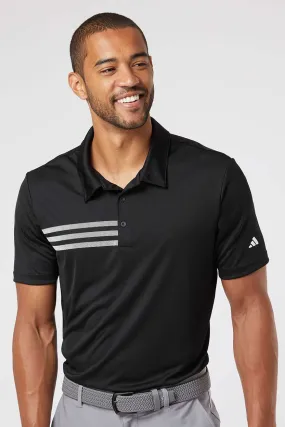 Adidas Mens 3 Stripes UPF 50  Short Sleeve Polo Shirt - Black - NEW