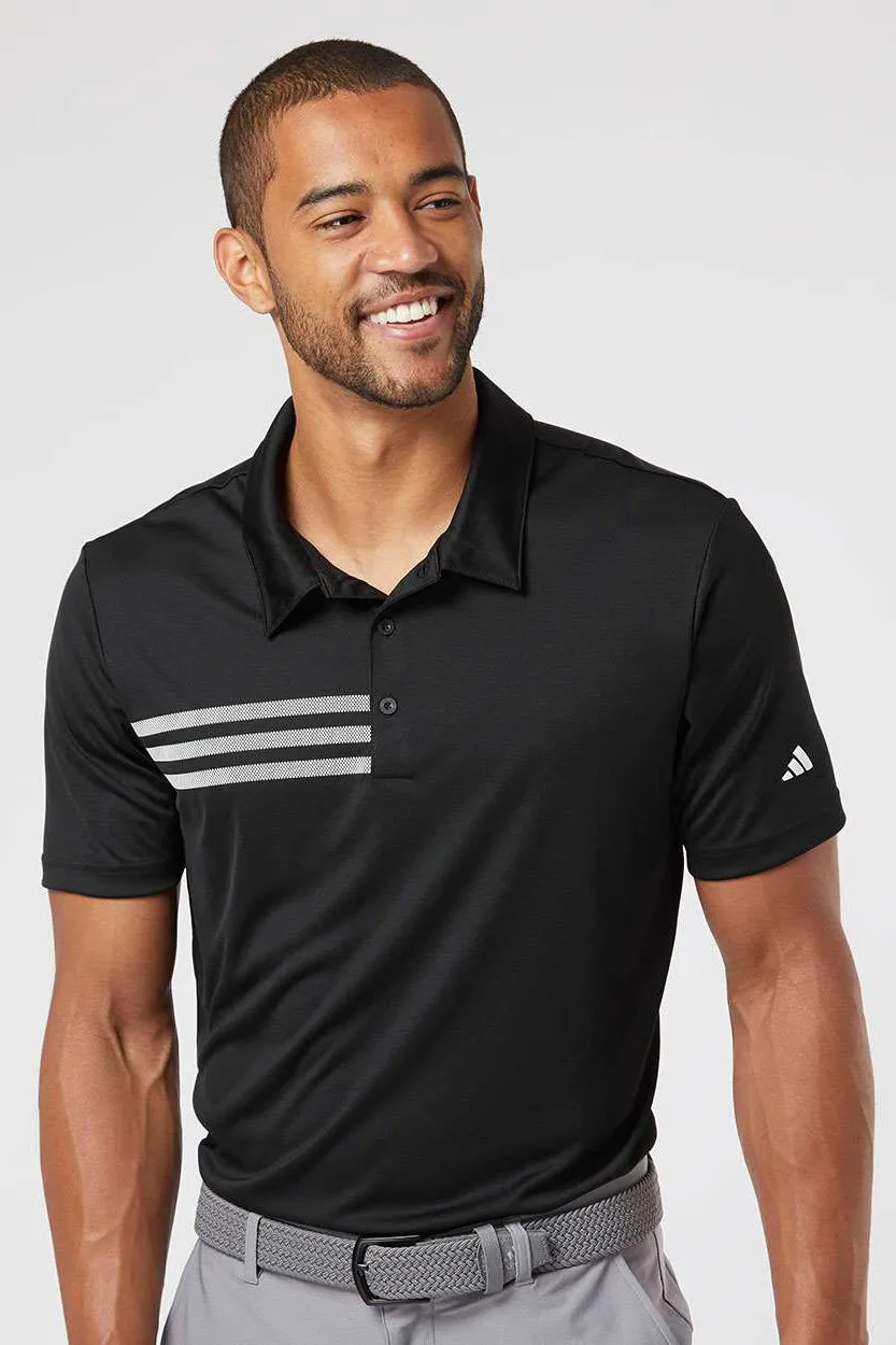 Adidas Mens 3 Stripes UPF 50  Short Sleeve Polo Shirt - Black - NEW