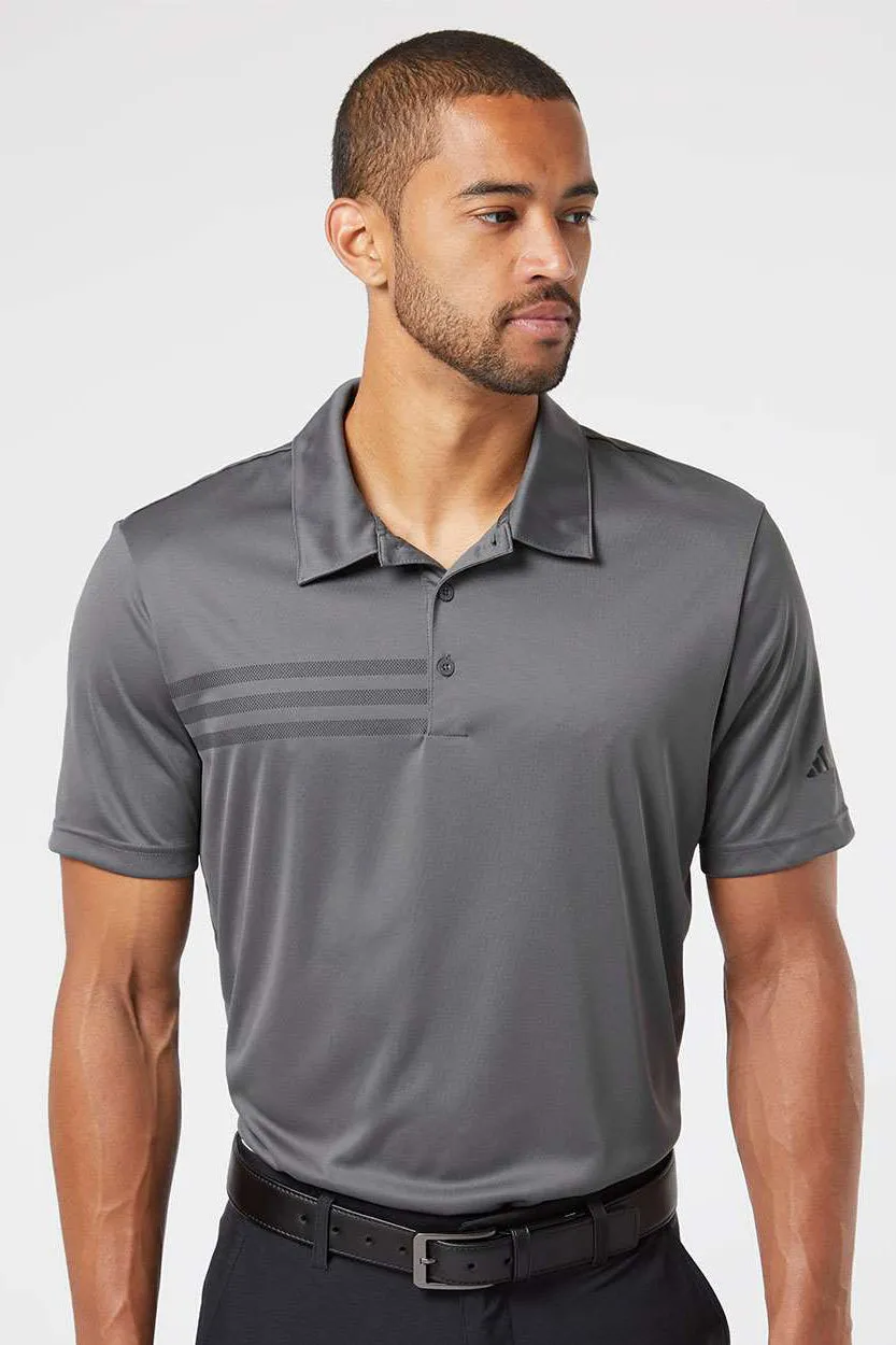 Adidas Mens 3 Stripes UPF 50  Short Sleeve Polo Shirt - Grey/Black - NEW