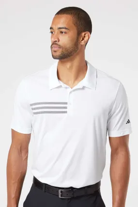 Adidas Mens 3 Stripes UPF 50  Short Sleeve Polo Shirt - White/Black - NEW