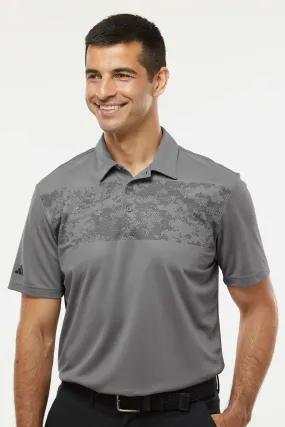 Adidas Mens Camo Chest Print Short Sleeve Polo Shirt - Light Grey - NEW