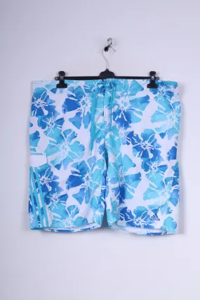 Adidas Mens XL Shorts Swimpants Blue Sportswear Flower Print Mesh Lined Beach