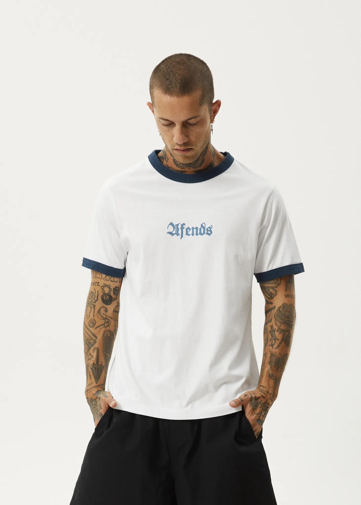 AFENDS Mens Interstellar - Ringer Tee - White