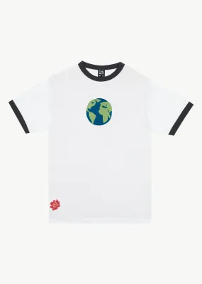 AFENDS Mens World - Graphic Ringer T-Shirt - White