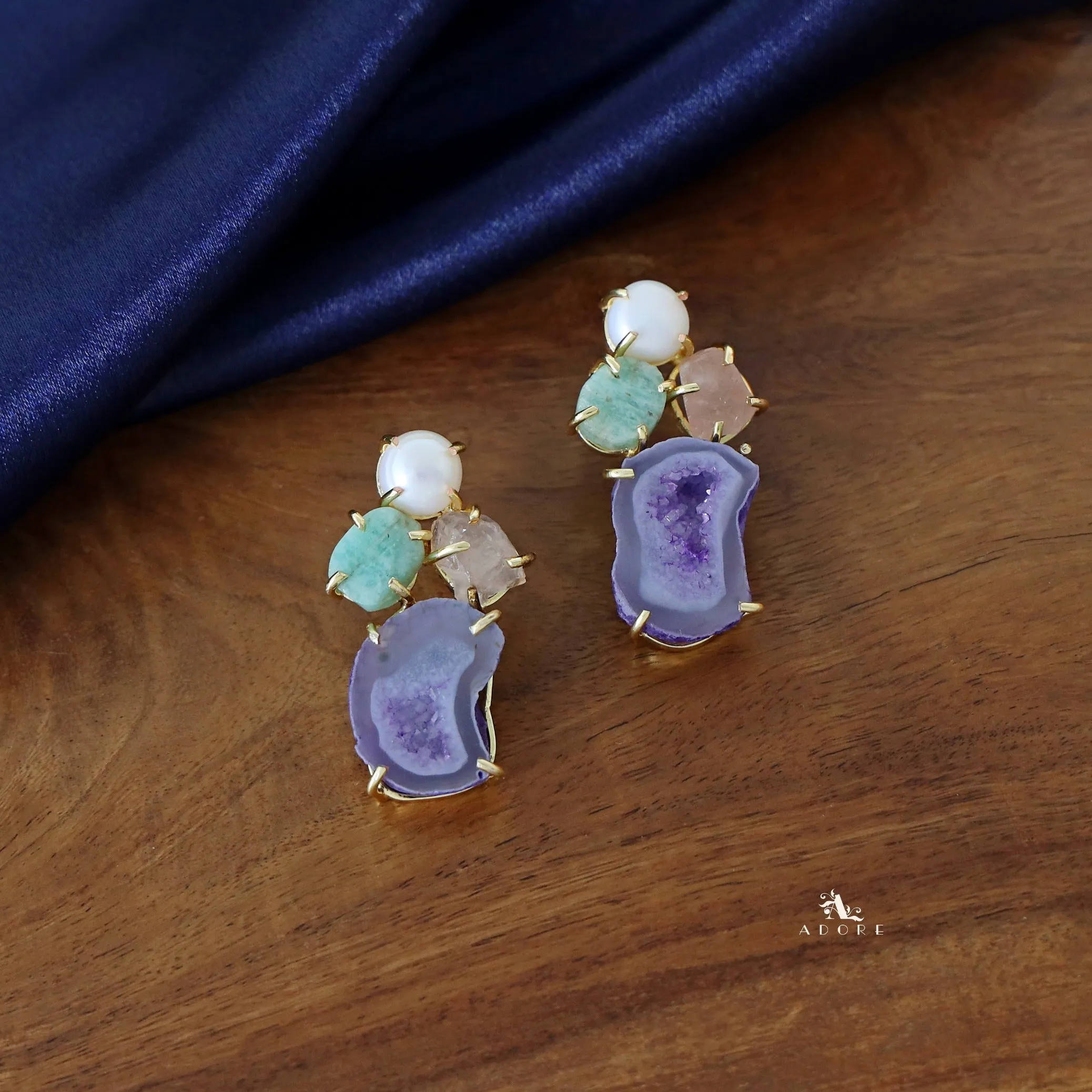 Agate Raw Stone   Pearl Earring