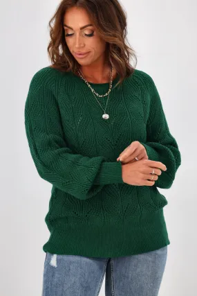 Alpine by Shine On Michaela Crochet Knit Merino Jumper Emerald