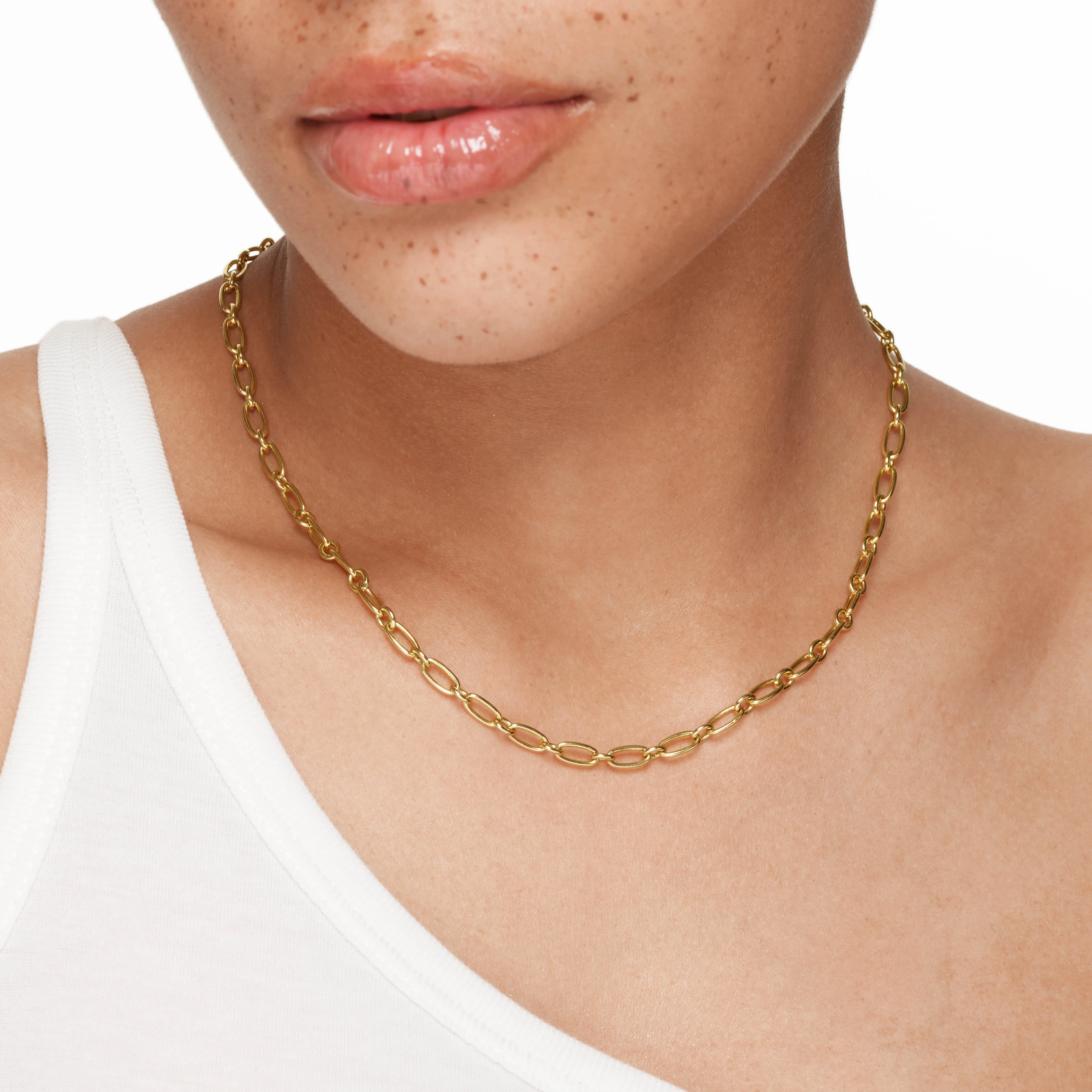 Alternating Paperclip Chain Necklace in Gold