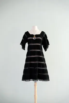 Amazing 1970's Semi-Sheer Crochet Black Mexican Sundress by Jacaranda  / M