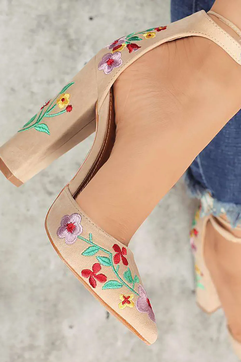 Apricot Pointed Toe Chunky High Heels