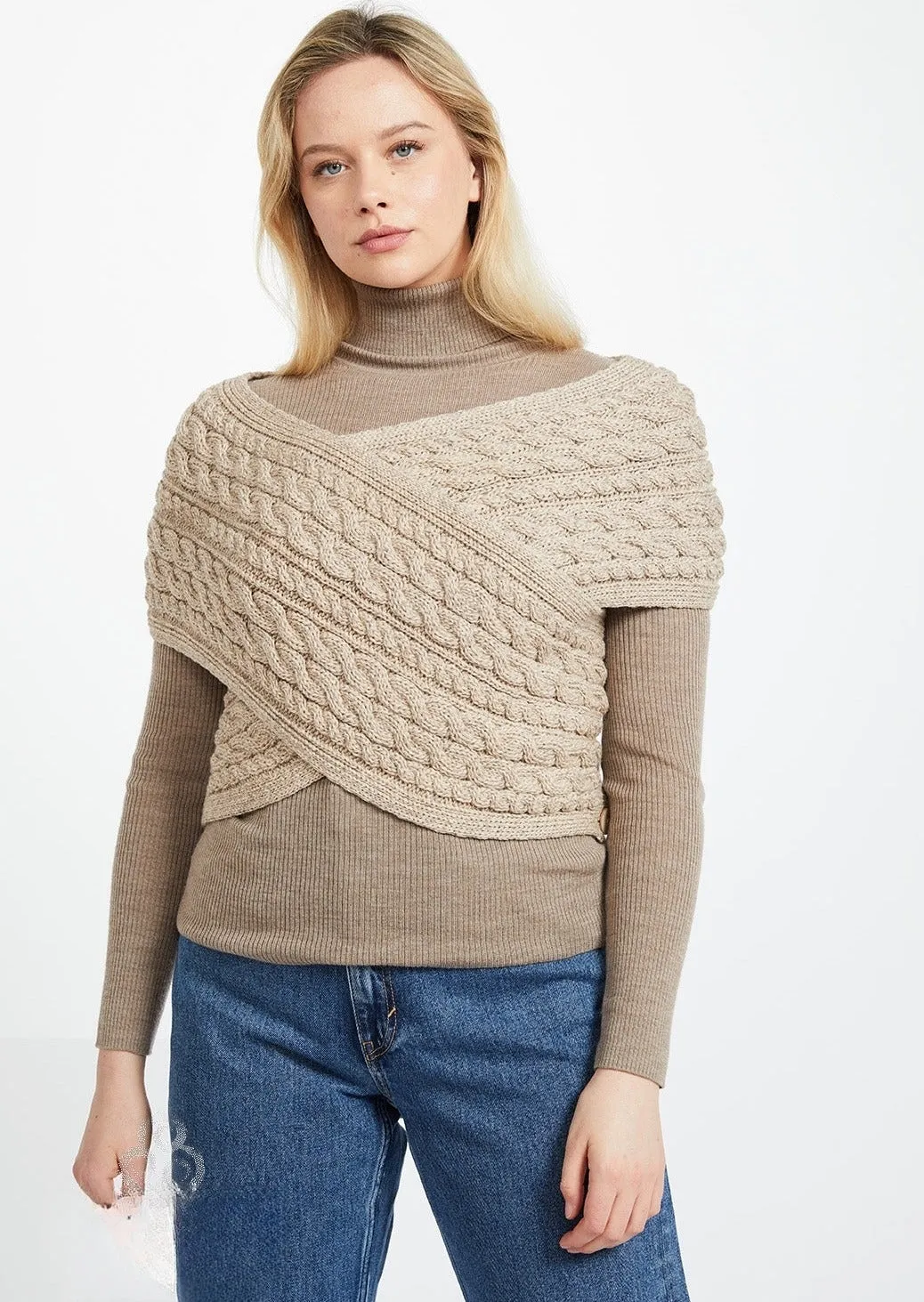 Aran Crossover Wrap | Oatmeal