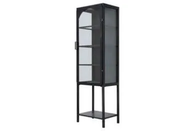 Arc 1 Door Black Metal   Glass Tall Cabinet