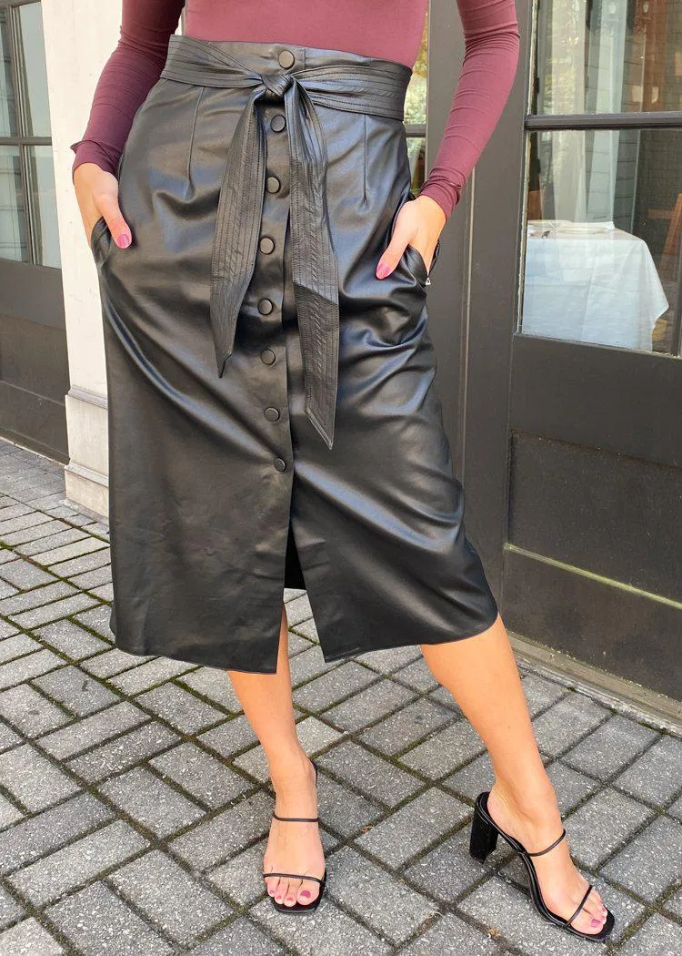 ASTR the Label Lorette Tie Waist Faux Leather Midi Skirt ***FINAL SALE***