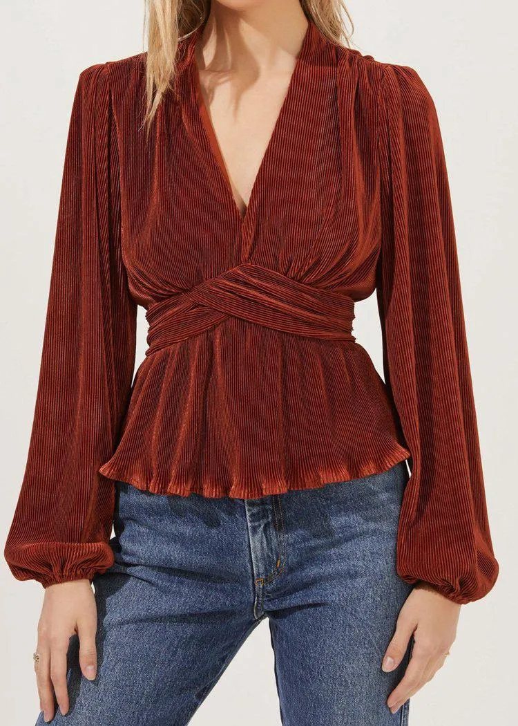 ASTR the Label Sharon Pleated Peplum Top