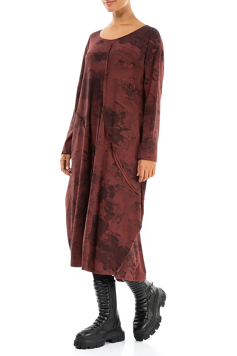 Asymmetric Seams Merlot Marble Cotton Dress