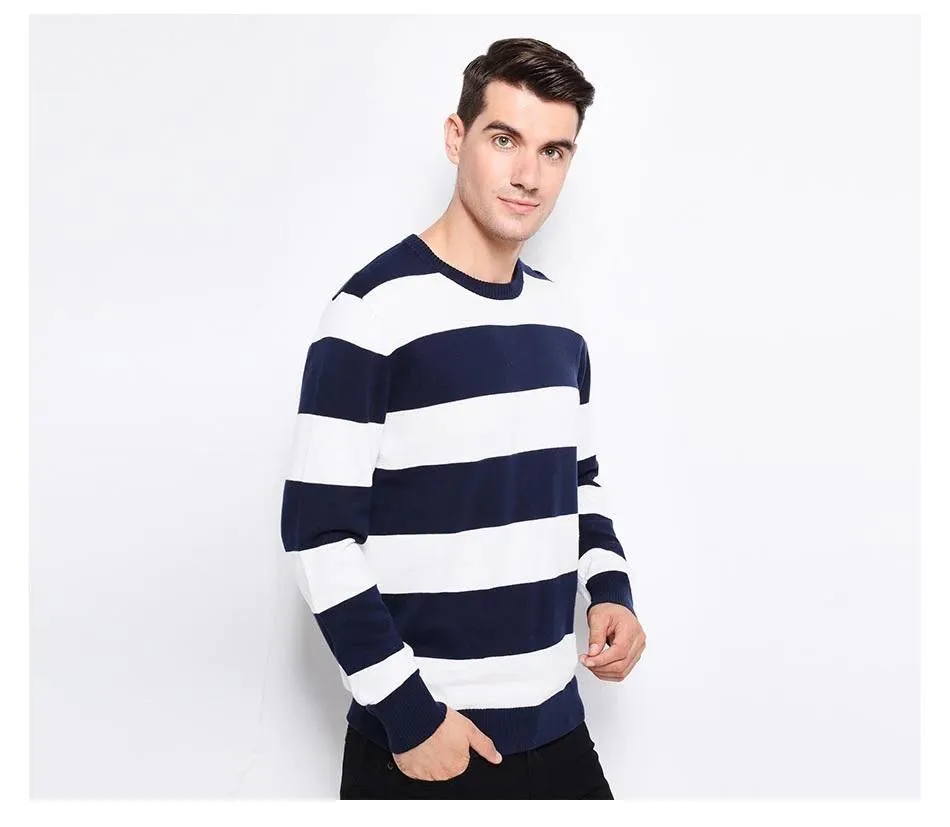 Autumn' and 'Winter Wear Men's Knitted Slim Fit Sweater with Thick Stripes