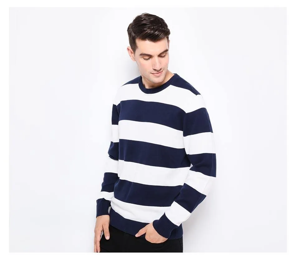 Autumn' and 'Winter Wear Men's Knitted Slim Fit Sweater with Thick Stripes