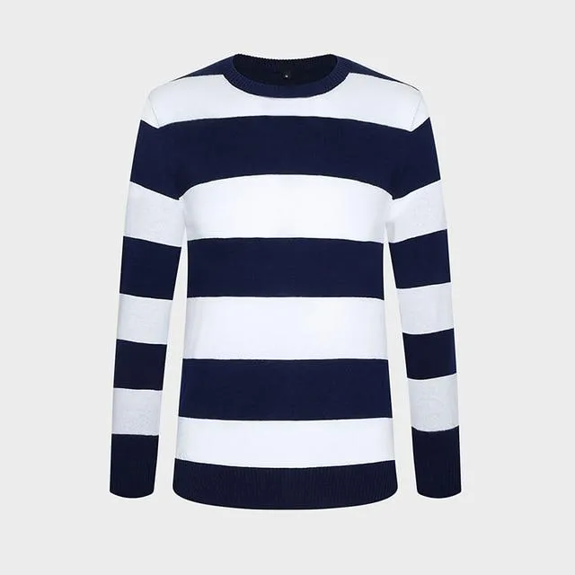 Autumn' and 'Winter Wear Men's Knitted Slim Fit Sweater with Thick Stripes