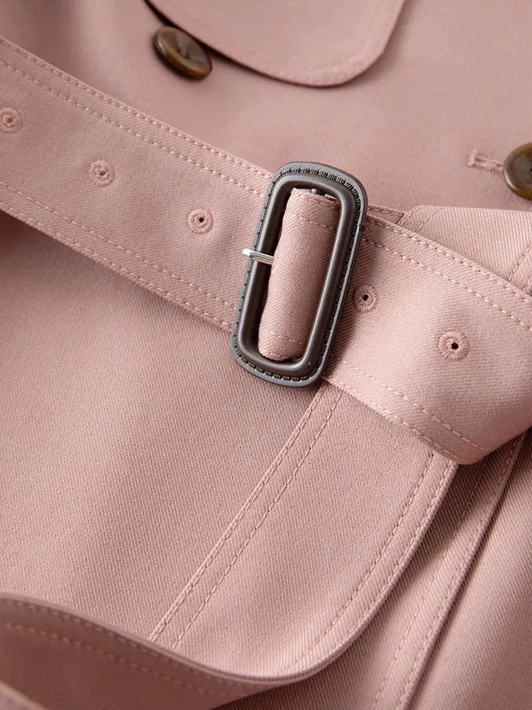 Autumn Temperament Mid-Length High Waist Gray Pink Trench Coats