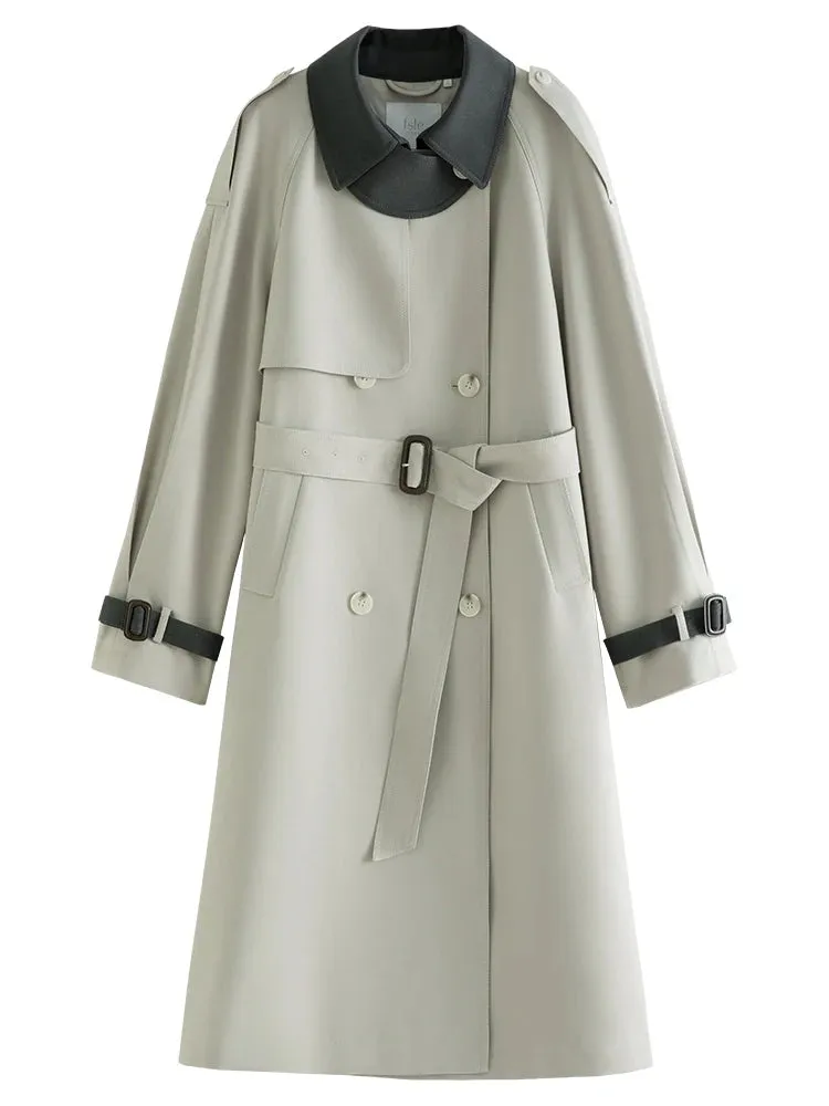 Autumn Temperament Mid-Length High Waist Gray Pink Trench Coats