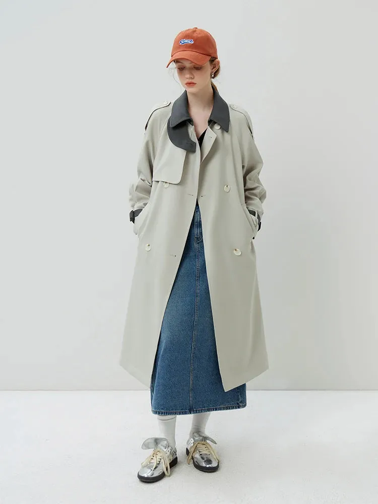 Autumn Temperament Mid-Length High Waist Gray Pink Trench Coats