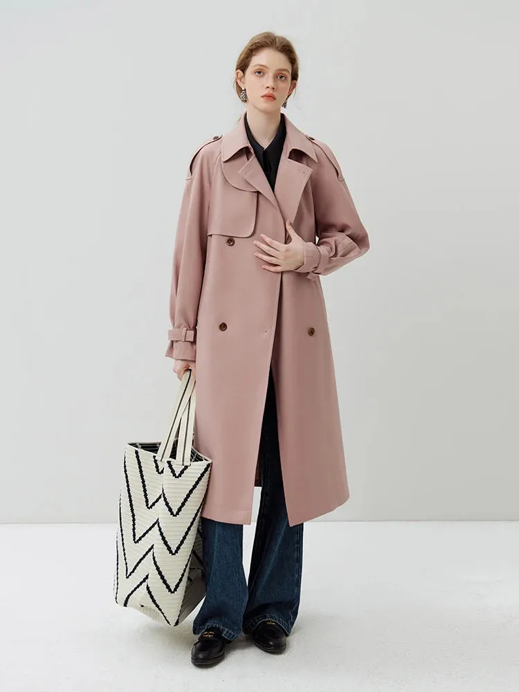 Autumn Temperament Mid-Length High Waist Gray Pink Trench Coats