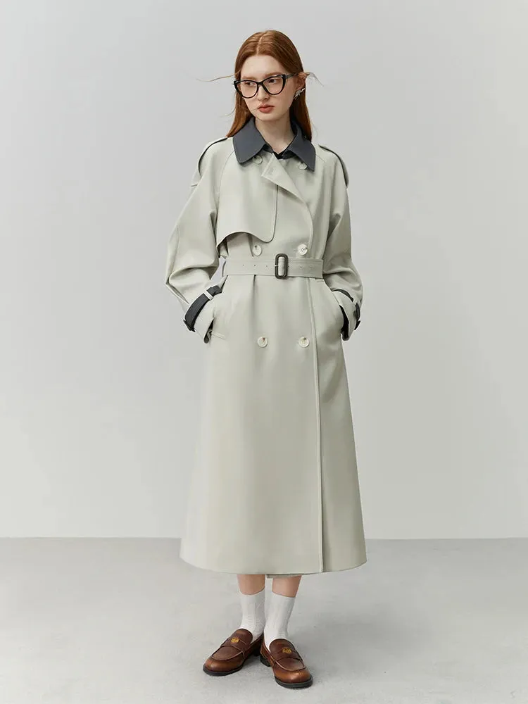 Autumn Temperament Mid-Length High Waist Gray Pink Trench Coats