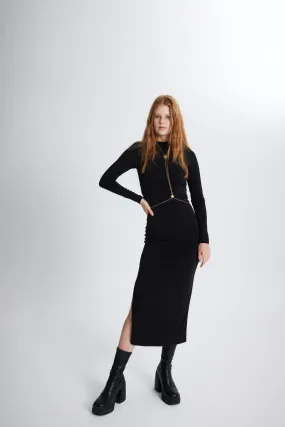 Barren Mock Neck Midi Dress Black