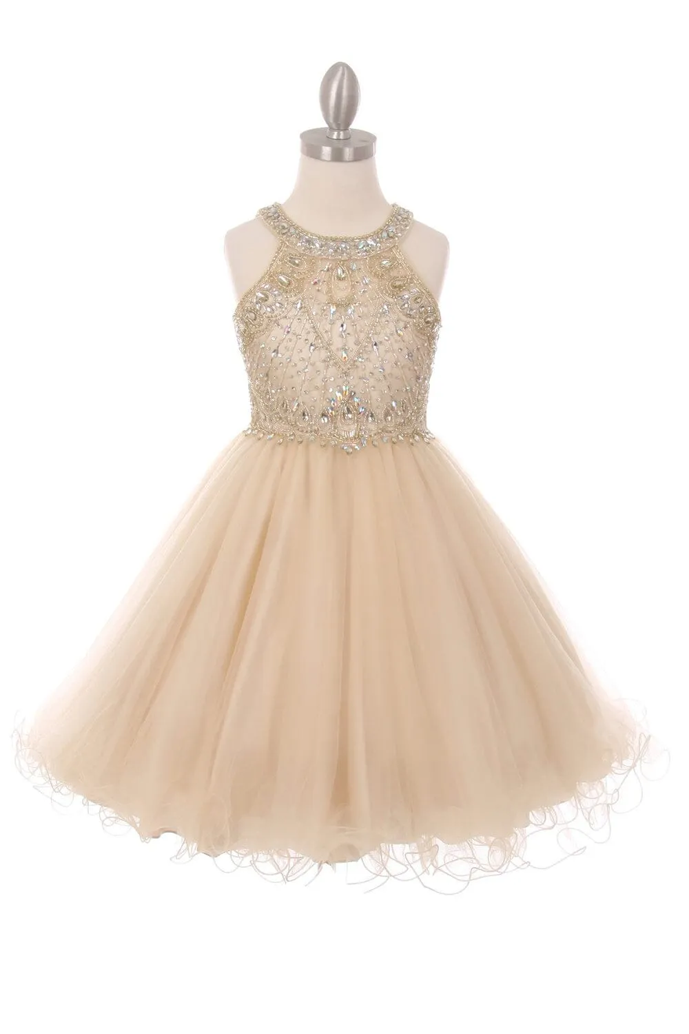 Beaded Girls Short Halter Dress by Cinderella Couture 5022