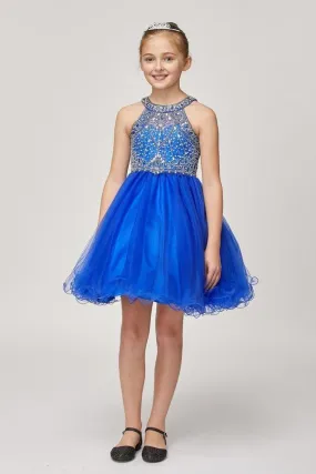 Beaded Girls Short Halter Dress by Cinderella Couture 5022